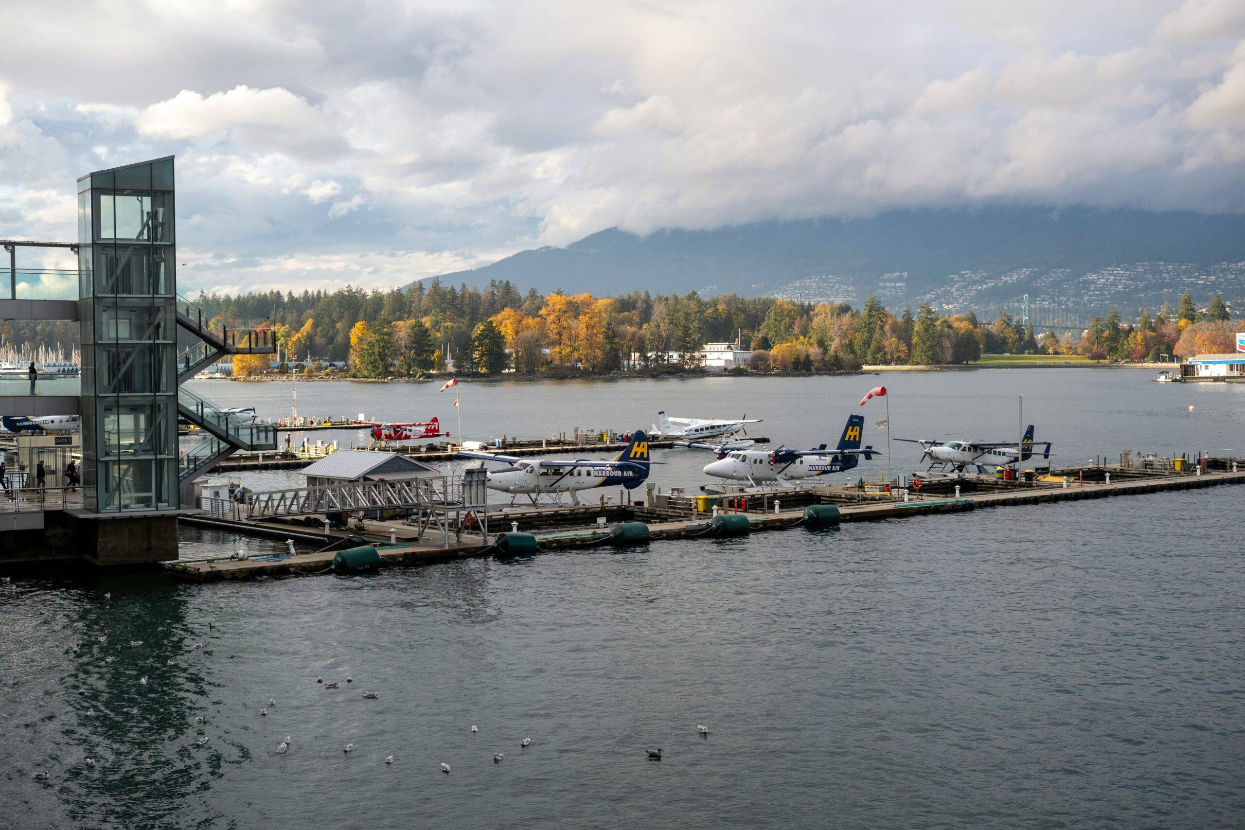 a dock with several planes parked on it